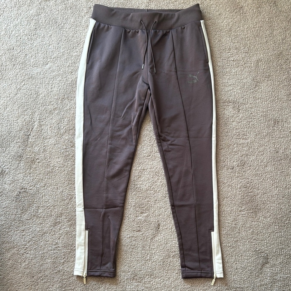 Purple Puma Track Pants with White Stripes